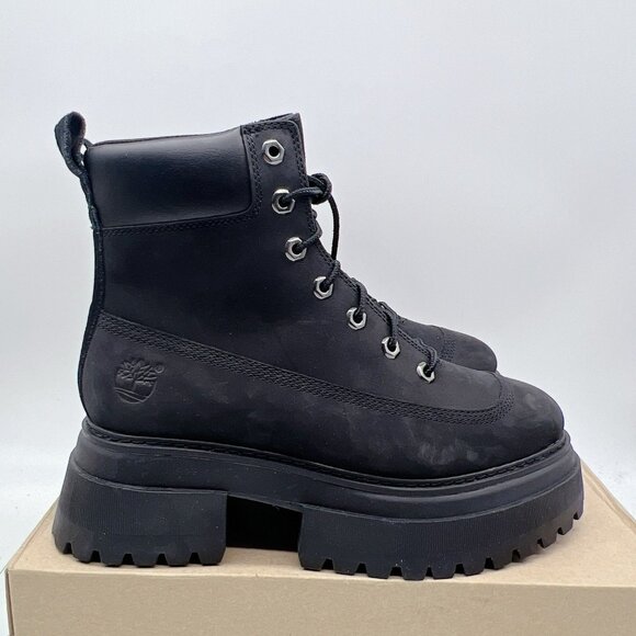 Timberland Sky 6 Inch Platform Lace Up Combat Boots A428J Black Leather US 8.5 - Picture 3 of 14